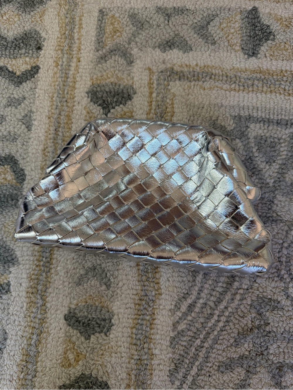 Woven Metallic Silver Clutch Bag